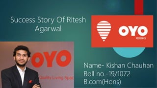 Success Story Of Ritesh
Agarwal
Name- Kishan Chauhan
Roll no.-19/1072
B.com(Hons)
 