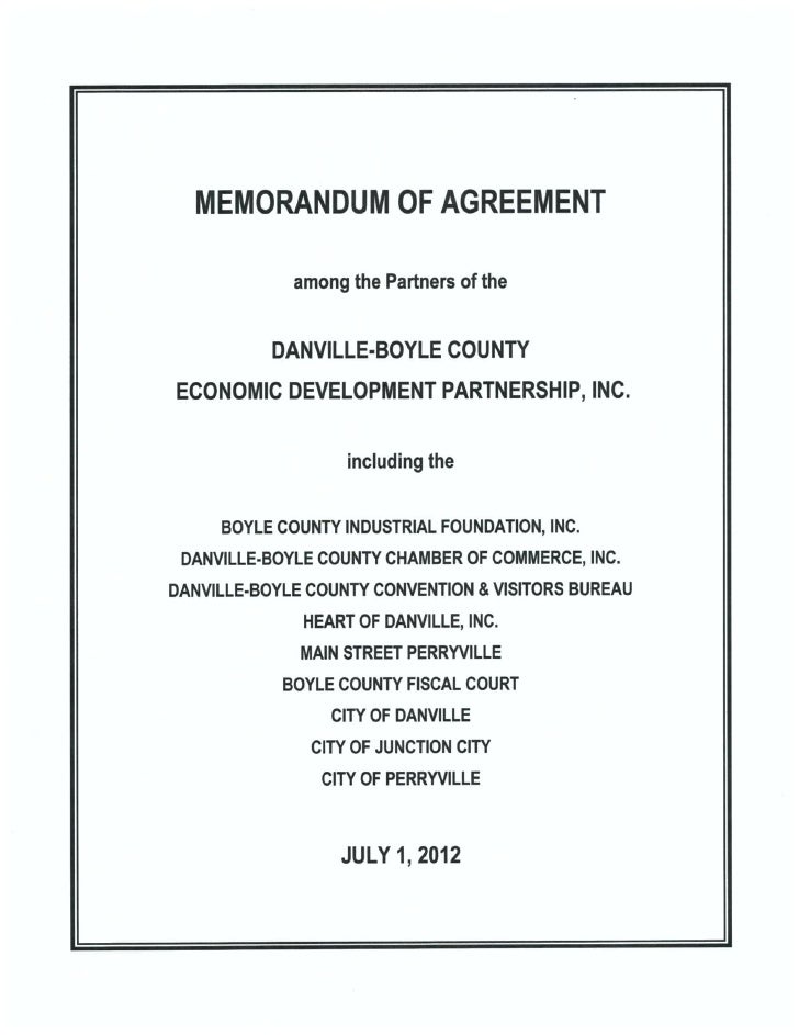 Danville Boyle County Economic Development Partnership 2012 2015 Me Memo Of Understanding Sle Template