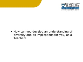 How can you develop an understanding of diversity and its implications for you, as a Teacher? 
