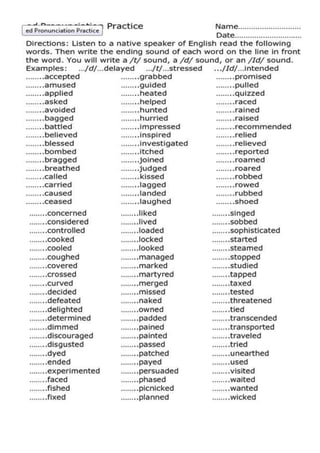 Ed pronunciation practice sheet