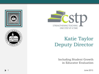 Katie Taylor
Deputy Director
Including Student Growth
in Educator Evaluation
1 June 2013
 