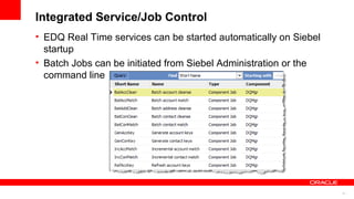 Integrated Service/Job Control
• EDQ Real Time services can be started automatically on Siebel
  startup
• Batch Jobs can be initiated from Siebel Administration or the
  command line




                                                                  21
 