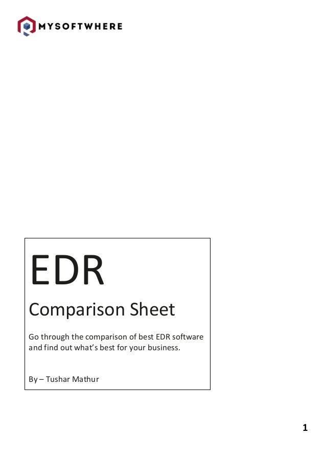 1
EDR
Comparison Sheet
Go through the comparison of best EDR software
and find out what’s best for your business.
By – Tushar Mathur
 