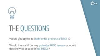 THE QUESTIONS
Would you agree to update the previous Phase I?
Would there still be any potential REC issues or would
this likely be a case of no RECs?
 