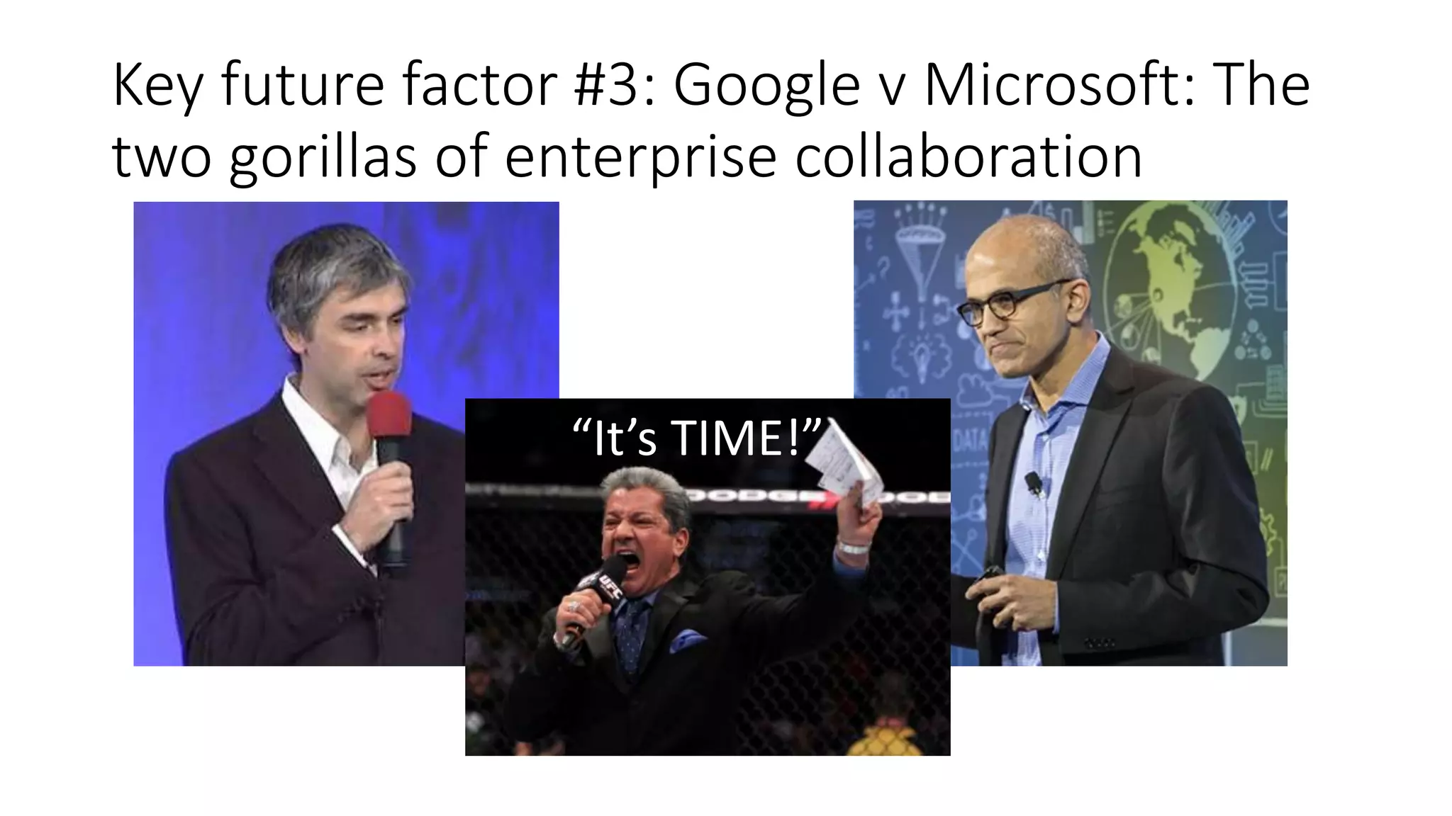 Key future factor #3: Google v Microsoft: The
two gorillas of enterprise collaboration
“It’s TIME!”
 