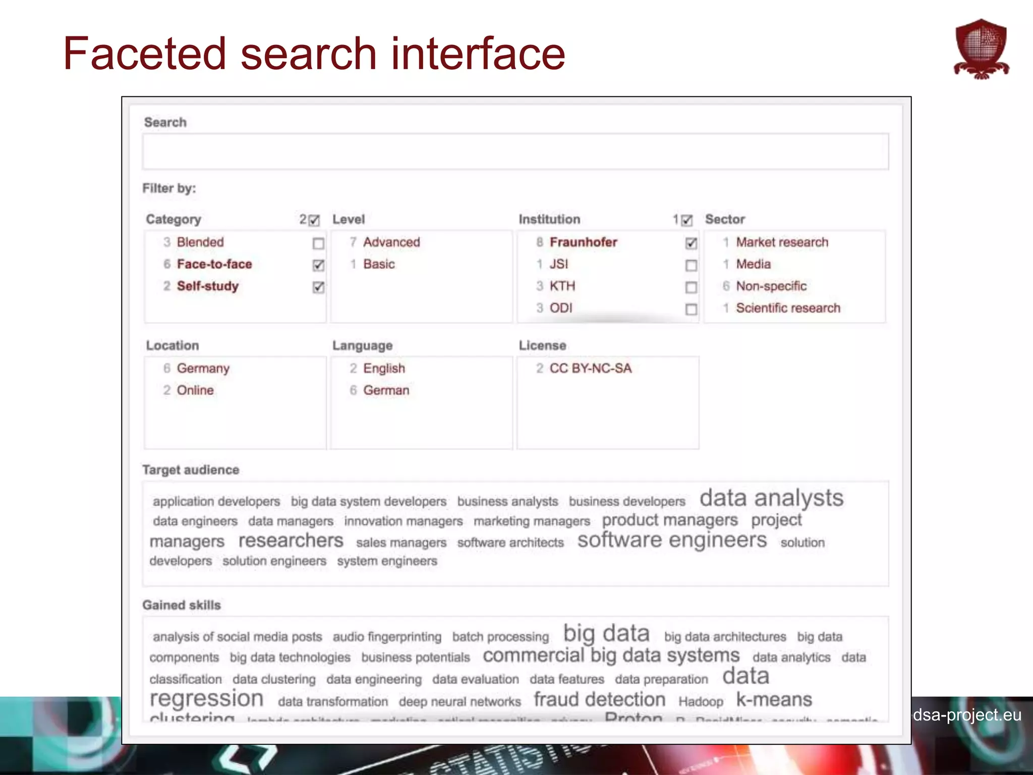 edsa-project.eu
Faceted search interface
 