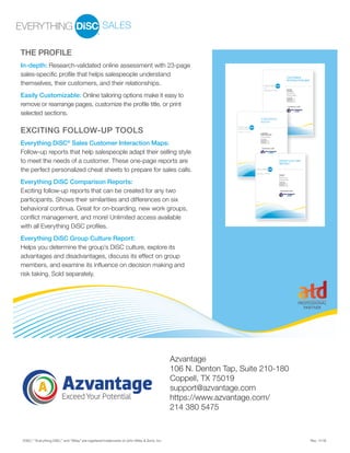 SALES
“DiSC,” “Everything DiSC,” and “Wiley” are registered trademarks of John Wiley & Sons, Inc. 								 Rev. 11/16
THE ...