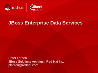 1
JBoss Enterprise Data Services
Peter Larsen
JBoss Solutions Architect, Red Hat Inc.
plarsen@redhat.com
 