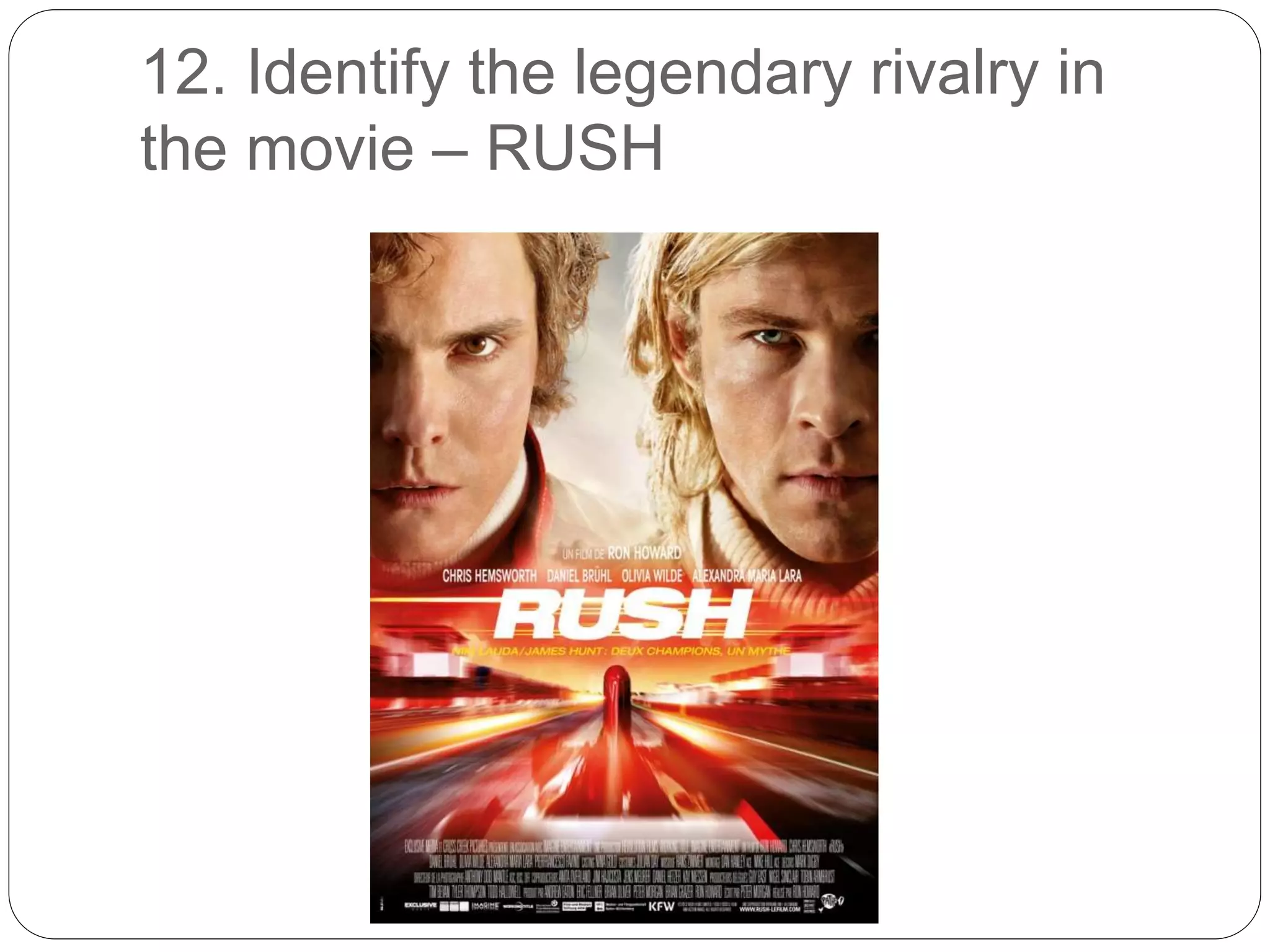 12. Identify the legendary rivalry in
the movie – RUSH
 