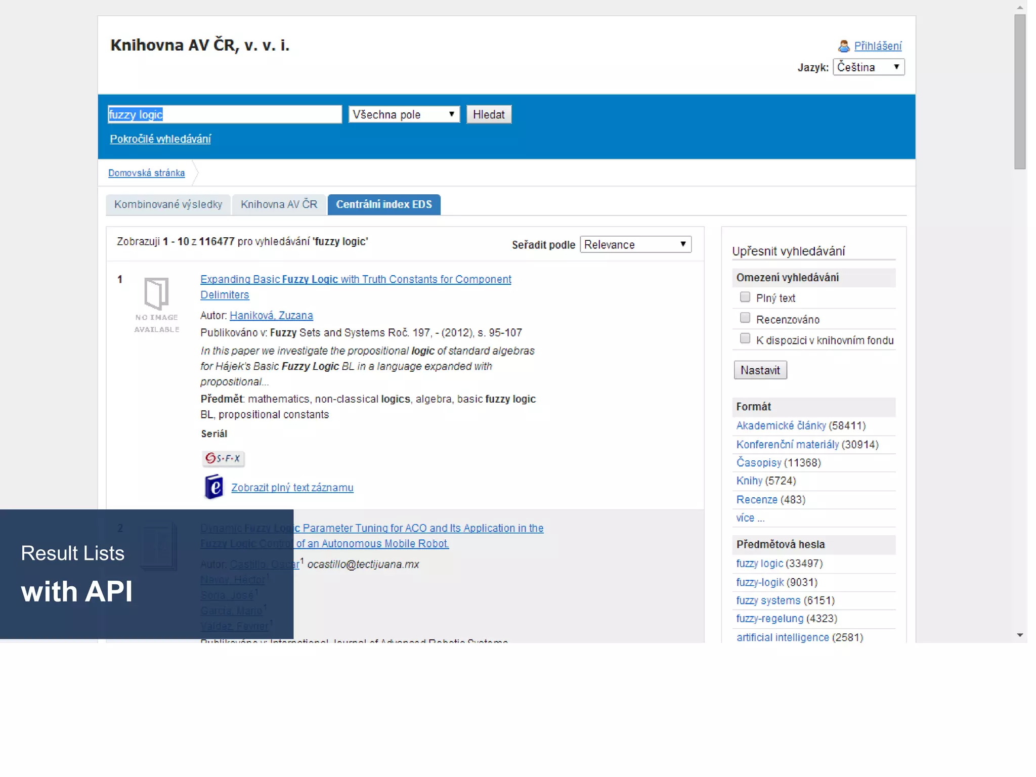 Result Lists
with API
 