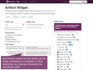 40
See that the metrics for this article can be
easily embedded on a website or other
application by copying and pasting the
JavaScript code
 