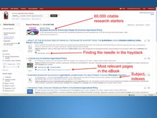 Most relevant pages
in the eBook
60,000 citable
research starters
Finding the needle in the haystack
Subject
indexes
 