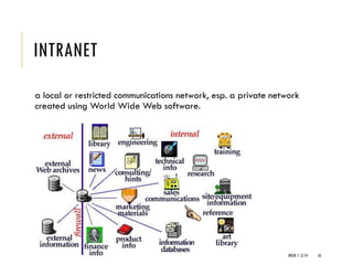 INTRANET
a local or restricted communications network, esp. a private network
created using World Wide Web software.
WEEK 1- 2/14 16
 