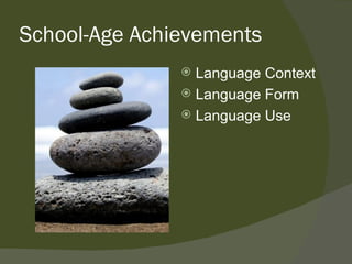 School-Age Achievements
                Language Context
                Language Form
                Language Use
 