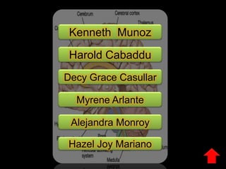 Kenneth Munoz

Harold Cabaddu
Decy Grace Casullar

Myrene Arlante
Alejandra Monroy
Hazel Joy Mariano

 