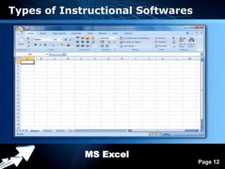 Types of Instructional Softwares




             MS Excel
             Powerpoint Templates
                                    Page 12
 