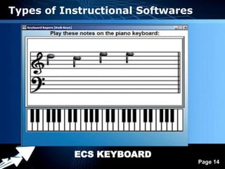 Types of Instructional Softwares




           ECS KEYBOARD
             Powerpoint Templates
                                    Page 14
 