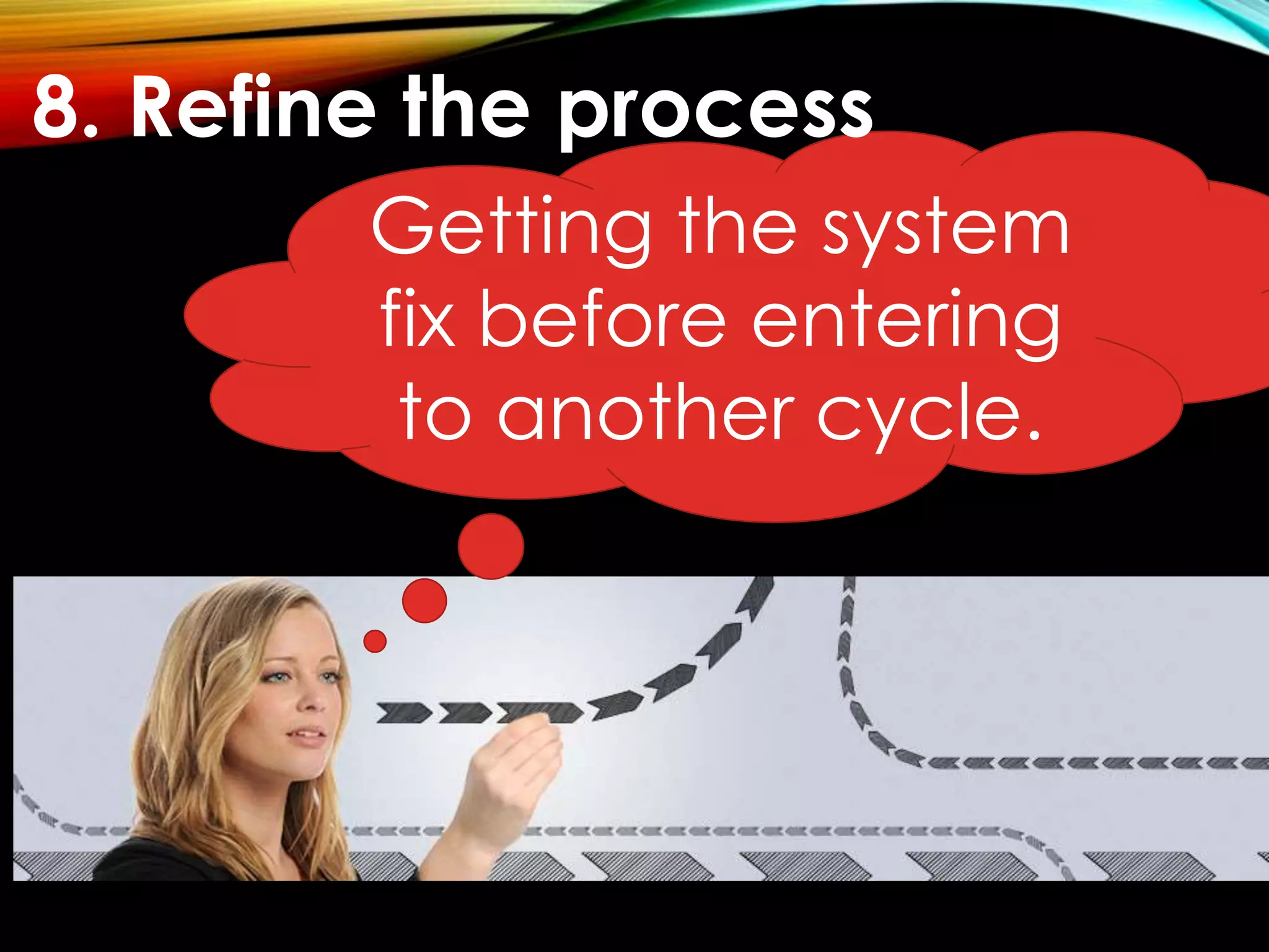 8. Refine the process 
Getting the system 
fix before entering 
to another cycle. 
 