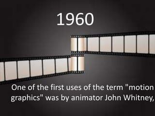 1960

One of the first uses of the term "motion
graphics" was by animator John Whitney,

 