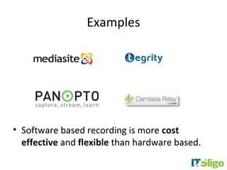 Examples




• Software based recording is more cost
  effective and flexible than hardware based.
 