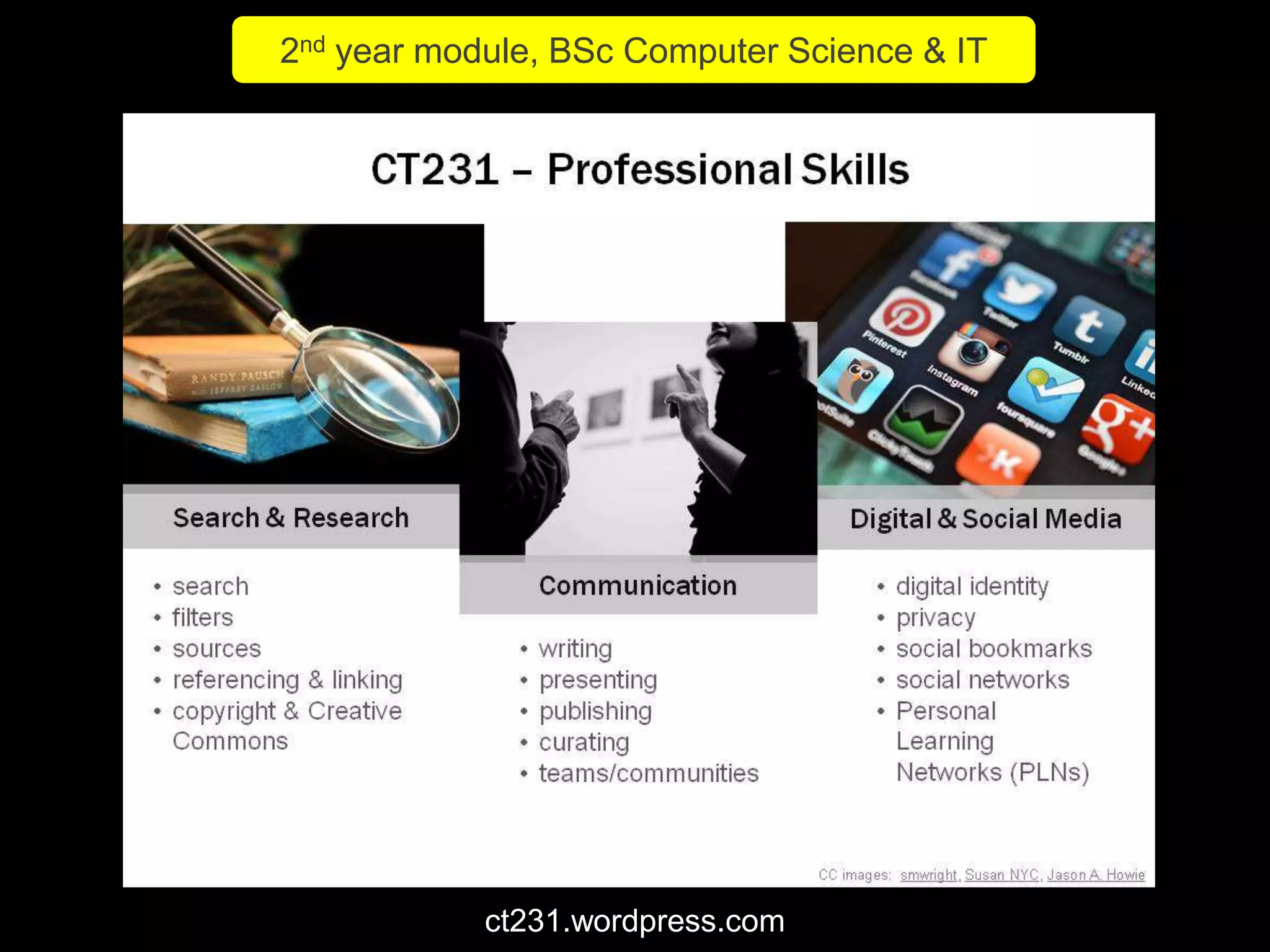 2nd year module, BSc Computer Science & IT
ct231.wordpress.com
 