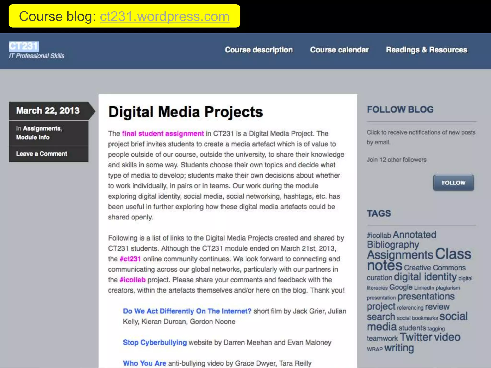 Course blog: ct231.wordpress.com
 