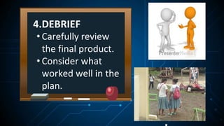 4.DEBRIEF
• Carefully review
the final product.
• Consider what
worked well in the
plan.
 