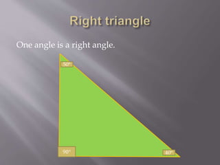One angle is a right angle.
50°
90° 40°
 