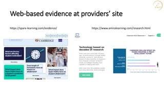 Web-based evidence at providers’ site
https://www.amiralearning.com/research.html
https://sparx-learning.com/evidence/
 