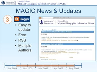 MAGIC News & Updates
3     Blogger
      • Easy to
        update
      • Free
      • RSS
      • Multiple
        Author...
