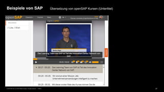 27PUBLIC© 2019 SAP SE or an SAP affiliate company. All rights reserved. ǀ
Beispiele von SAP Übersetzung von openSAP Kursen (Untertitel)
 