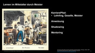 4PUBLIC© 2019 SAP SE or an SAP affiliate company. All rights reserved. ǀ
Lernen im Mittelalter durch Meister
Anonymous artist (https://commons.wikimedia.org/wiki/File:Bäcker_1880.jpg), „Bäcker 1880“,
als gemeinfrei gekennzeichnet, Details auf Wikimedia Commons:
https://commons.wikimedia.org/wiki/Template:PD-old
KarrierePfad:
• Lehrling, Geselle, Meister
Anweisung
Shadowing
Mentoring
 