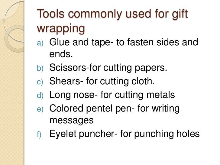 Tools and Materials used for Gift Wrapping