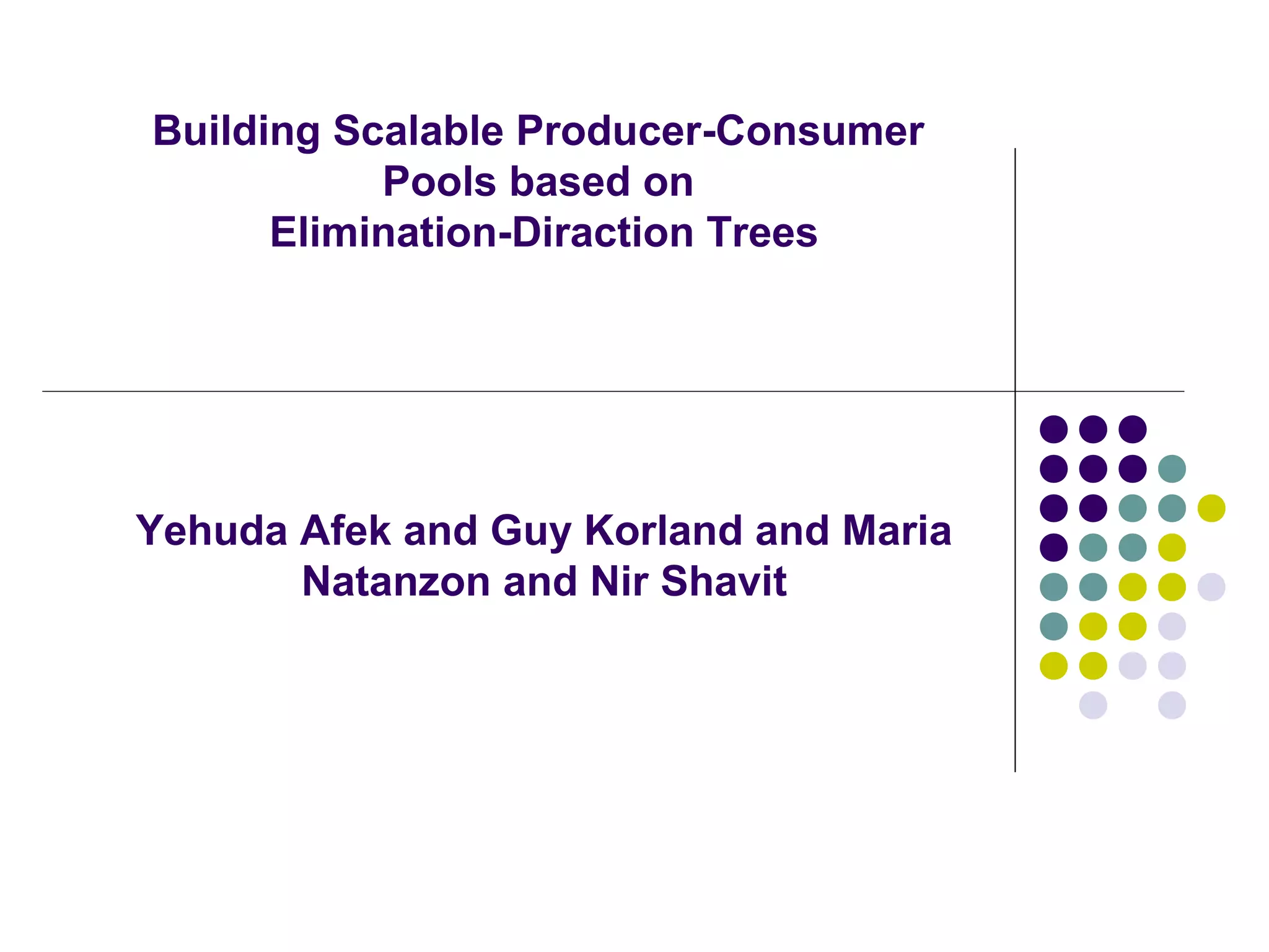 Building Scalable Producer-Consumer
Pools based on
Elimination-Diraction Trees

Yehuda Afek and Guy Korland and Maria
Natanzon and Nir Shavit

 