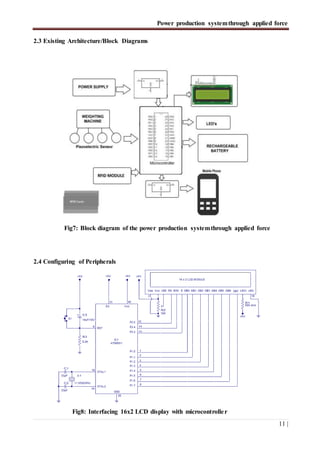 Power production systemthrough applied force
11 |
2.3 Existing Architecture/Block Diagrams
Fig7: Block diagram of the powe...