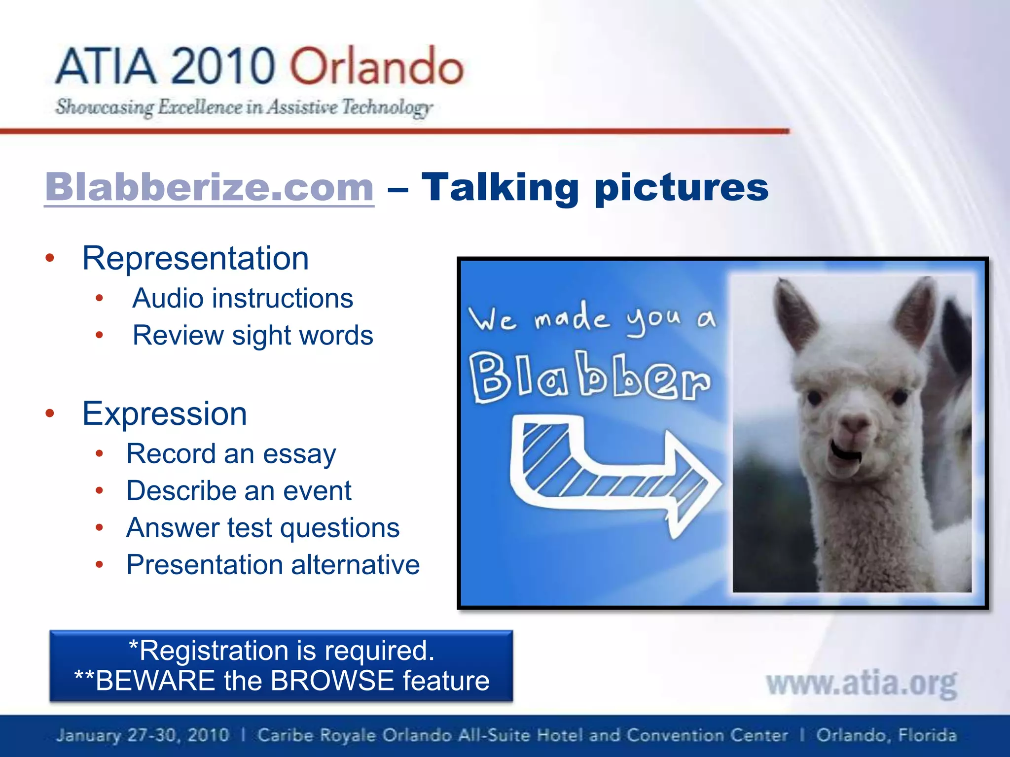 Blabberize.com – Talking picturesRepresentation 