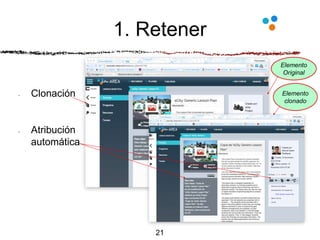 1. Retener
21
• Clonación
• Atribución
automática
Elemento
Original
Elemento
clonado
 