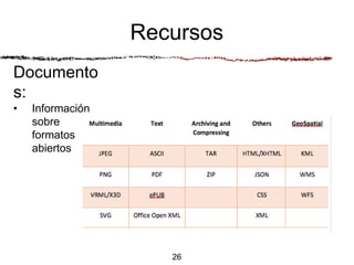 Recursos
Documento
s:
• Información
sobre
formatos
abiertos
26
 