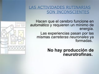 LAS ACTIVIDADES RUTINARIAS SON INCONSCIENTES   <ul><li>Hacen que el cerebro funcione en  automático  y requieren un mínimo...