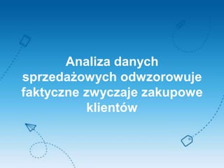 Analiza danych
sprzedażowych odwzorowuje
faktyczne zwyczaje zakupowe
klientów
 