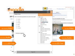 20	
  
das	
  selbe	
  Video	
  
das	
  selbe	
  Audio	
  
edu-­‐sharing	
  Video	
  
edu-­‐sharing	
  	
  Audio	
  
der	
  selbe	
  QTI-­‐Test	
  edu-­‐sharing	
  QTI-­‐Test	
  
 
