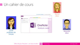 tech.days 2015#mstechdaysOffice 365 pour l’Education : une classe virtuelle ?
Marine
élève
Carole
professeur de
français
Alexandre
élève
Notebook creator
 