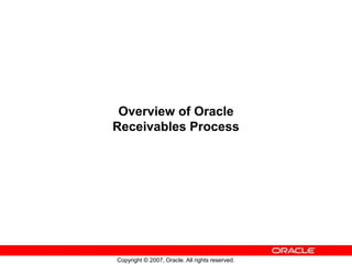 Copyright © 2007, Oracle. All rights reserved.
Overview of Oracle
Receivables Process
 