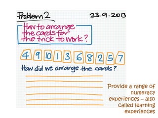 Provide a range of
numeracy
experiences – also
called learning
experiences
 