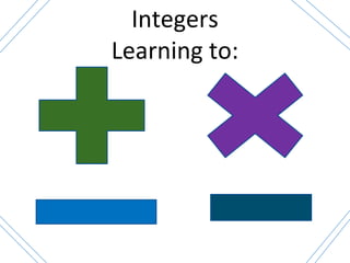 Integers
Learning to:
 