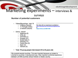 edu4change4development
Marketing experiments – interviews &
surveys
 