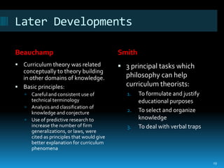 Later Developments

Beauchamp                                  Smith
 Curriculum theory was related             3 princi...