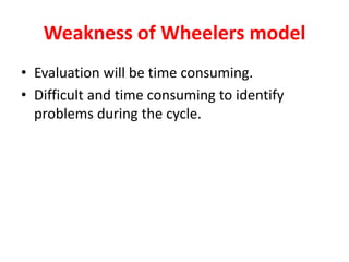 Weakness of Wheelers model
• Evaluation will be time consuming.
• Difficult and time consuming to identify
problems during the cycle.
 