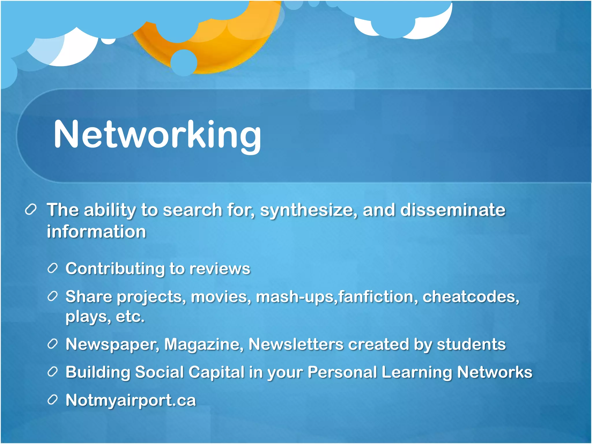 AppropriationThe ability to meaningfully sample and remix media contentCopyright information – workshop on Creative CommonsWorkshop on searching Internet for copyright friendly images, music and clip artScreenings of mash-ups