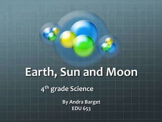 Earth, Sun and Moon
4th grade Science
By Andra Barget
EDU 653
 